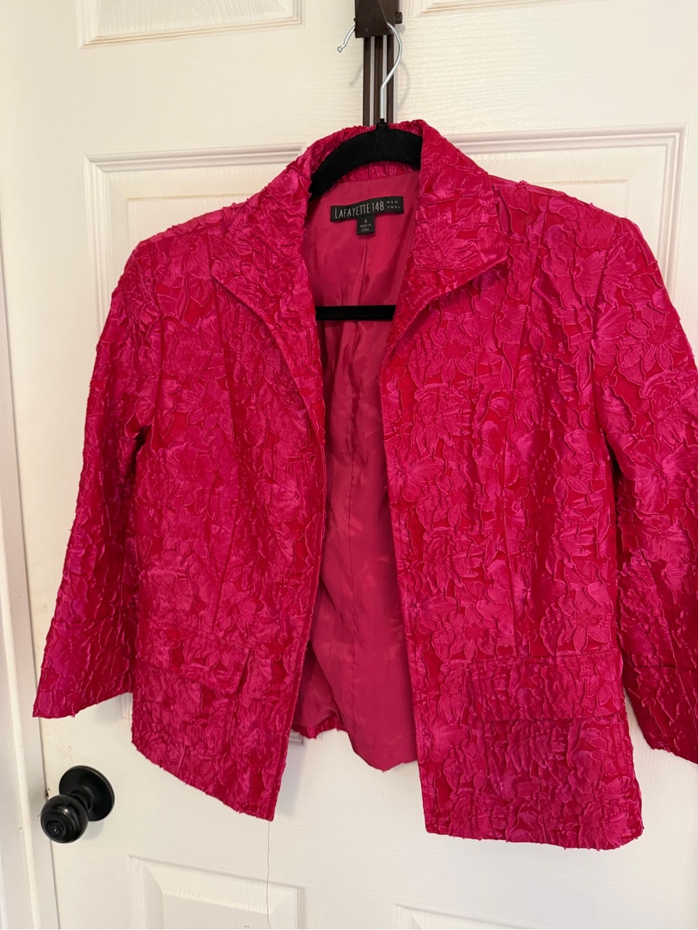 Lafayette 148 New York Hot Pink Textured Floral Jacket